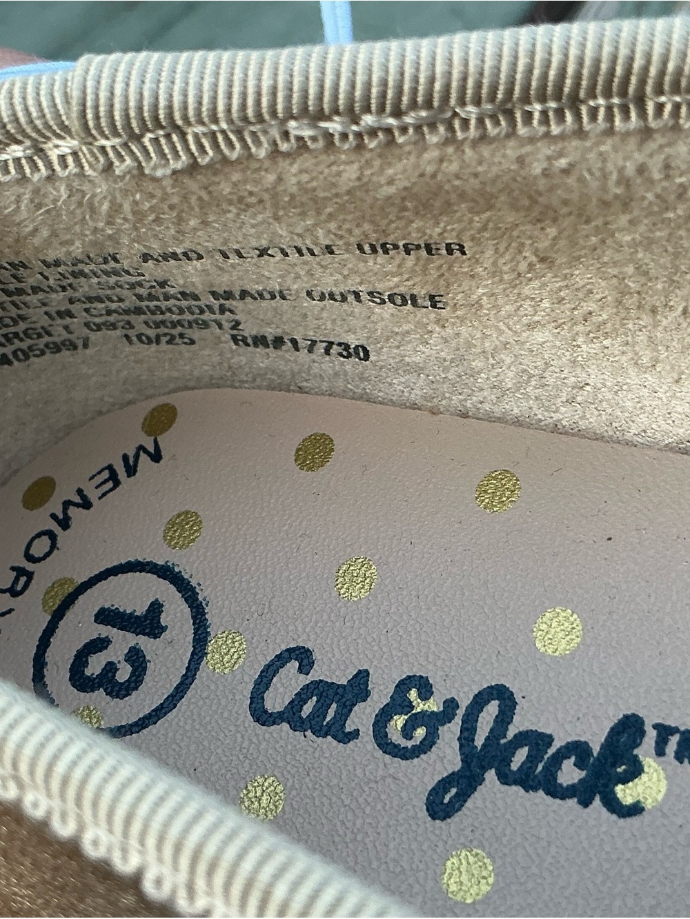 Cat & Jack Beige Slip-On Shoe with Gold Polka Dots - Picture 2 of 5